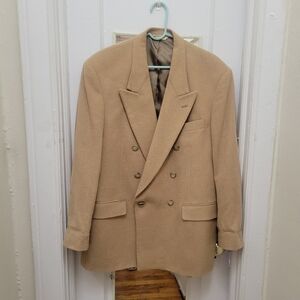 Y2K Evan Picone's‎ Men Dble-Breasted Wool Tan Blazer Career Professional L